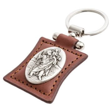 shumee Usnjen obesek za ključe s sv. Krištofom - bron v škatli