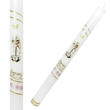 shumee Krstna sveča, bela, gladka, z roza in zlatimi okraski - križ