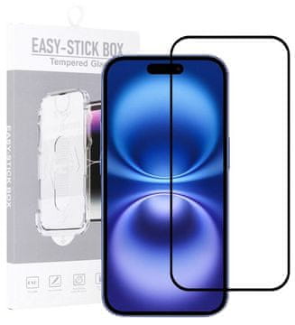 shumee Full Glue Easy-Stick Box kaljeno steklo za iPhone 16 Plus črna