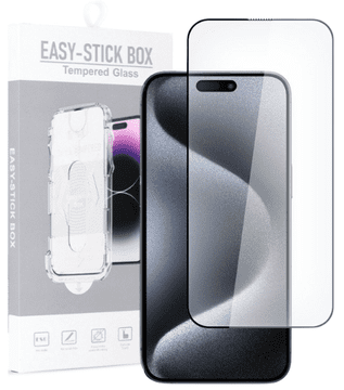 shumee Kaljeno steklo Full Glue Easy-Stick Box za iPhone 15 Pro Max črno