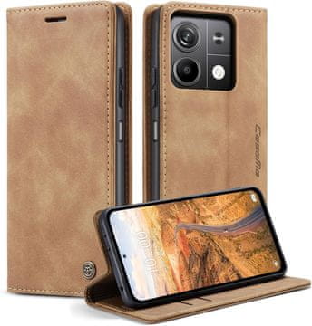 shumee CaseMe preklopna torbica iz PU usnja za Xiaomi Redmi Note 13 5G svetlo rjava