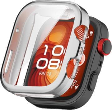 shumee Etui 2v1 s kaljenim steklom za Huawei Watch Fit 4 Pro, srebrn