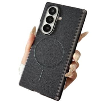 shumee Navaden usnjen ovitek MagSafe za Samsung Galaxy Z Fold7 5G črn