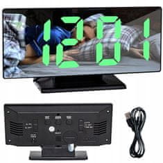 Malatec Velika 4v1 USB LED digitalna budilka z termometrom in ogledalom črna