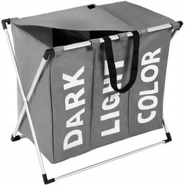 Ruhhy Zložljiv koš za perilo – 3 komore 130L siv