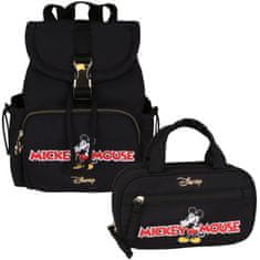 Disney DISNEY Mickey Mouse Črn POTOVALNI SET: Mladinski nahrbtnik + kozmetična torbica Z ROČAJEM