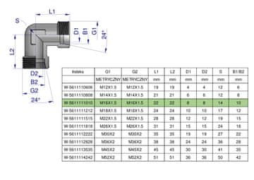 shumee Metrično hidravlično koleno BB M16x1,5 10L (XW) Waryński (prodano v kompletih po 5)