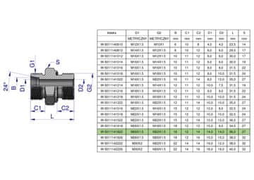 shumee Metrični hidravlični priključek BB (XGE) M26x1,5 18L x M22x1,5 ED Waryński (naprodaj v kompletih po 2)