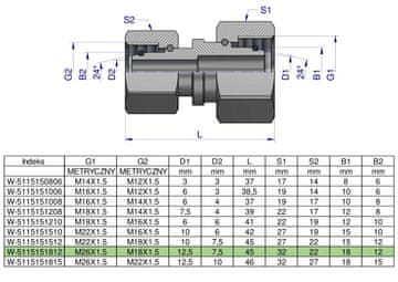 shumee Metrična hidravlična spojka AA M26x1,5 18L x M18x1,5 12L Waryński