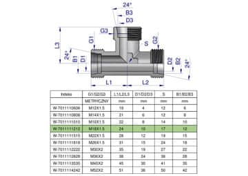 shumee Metrični hidravlični T-kratnik BBB M18x1,5 12L (XT) Waryński (naprodaj v kompletih po 5)