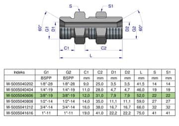 shumee Palčna pregradna hidravlična spojka BB 3/8"" BSP z protimatico (XSV) Waryński (naprodaj v kompletih po 2)