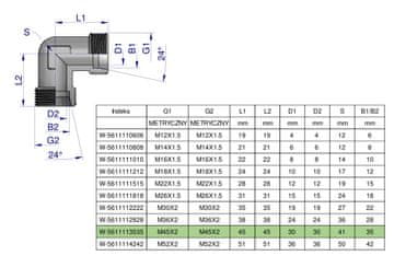 shumee Metrično hidravlično koleno BB M45x2 35L (XW) Waryński