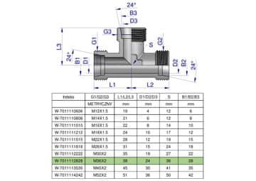 shumee Metrični hidravlični T-kratnik BBB M36x2 28L (XT) Waryński