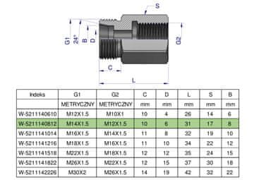 shumee Puša hidravličnega diferenciala metrična AB M14x1,5 08L GZ x M12x1,5 GW Waryński (naprodaj v kompletih po 2)