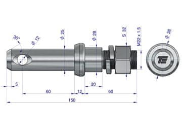 shumee Vijak z navojem T-SG25602240150 fi 25/60 mm M22x1,5/40 mm 150 mm TEGER