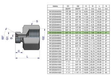 shumee Puša hidravličnega diferenciala inch AB 3/8"" GZ x 1/2"" GW BSP Waryński (naprodaj v kompletih po 2)