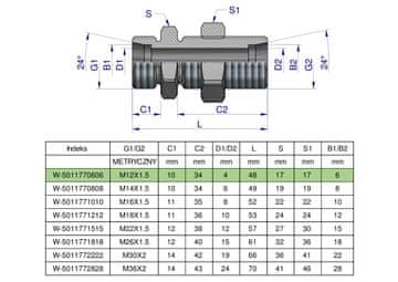 shumee Metrična pregradna hidravlična spojka BB M12x1,5 06L z protimatico (XSV) Waryński (naprodaj v kompletih po 2)