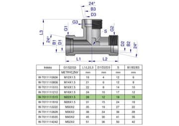 shumee Metrični hidravlični T-kratnik BBB M22x1,5 15L (XT) Waryński (naprodaj v kompletih po 5)