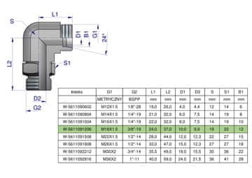 shumee Nastavljivo hidravlično koleno BB M18x1,5 12L x 3/8"" BSP z regulacijo Waryński (naprodaj v kompletih po 2)