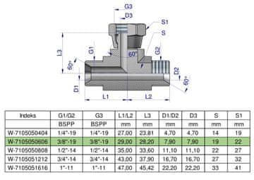 shumee Colčni simetrični hidravlični T-kratnik BAB 3/8"" BSP (XEVT) Waryński