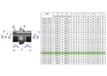 shumee Metrični hidravlični priključek BB (XGE) M26x1,5 18L x M18x1,5 ED Waryński (naprodaj v kompletih po 2)