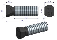 shumee Celoten vijak za plug, ovalen, obojestransko zarezan, M14x48 mm, razred 12.9, za Vogel & Noot Waryński M14X48OV2VN (naprodaj v kompletih po 25)