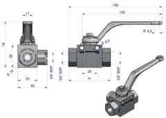 shumee 3-potni hidravlični krogelni ventil 3/2 - 3/8"" BSP z montažnimi luknjami 500 bar Waryński