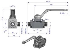 shumee 3-potni hidravlični krogelni ventil 3/2 M18x1,5 12L z montažnimi luknjami 500 bar Waryński