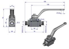 shumee 2-potni hidravlični krogelni ventil 2/2 M16x1,5 10L z montažnimi luknjami 500 bar Waryński