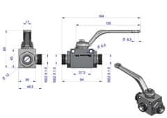 shumee 3-potni hidravlični krogelni ventil 3/2 M22x1,5 15L z montažnimi luknjami 500 bar Waryński
