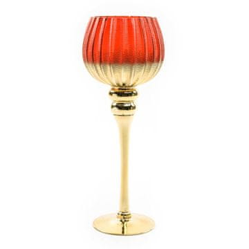 Mhome Svečnik v obliki keliha 13xh35cm / zlato-rdeč / steklo