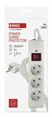Emos P54213 prenapetostna zaščita, 3 vtičnice, 1,5 m, bela