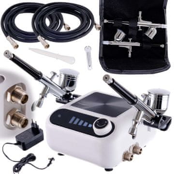 shumee KOMPRESOR ZA AIRBRUSH 2 AIRBRUSHA ŠOBA 0,3 MM SAMODEJNI ZAUSTAVITEV