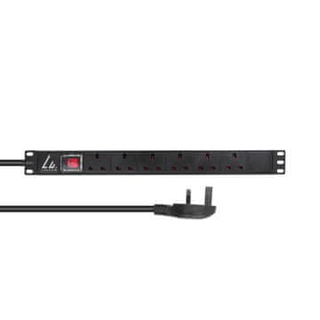 Razdelilnik UK, 19" montaža v rack, 1U, 13A, 6 vtičnic UK, 3 m kabel, LVR-3MUK-SW-UK6