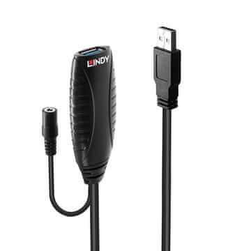 Lindy USB 3.0 aktivni podaljševalni kabel, 10 m, USB A, črne barve, 43156