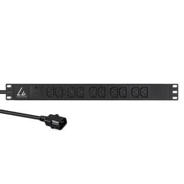 19'' 10-vtični razdelilnik C13, 2 m kabel 3G1,5 mm2 z vtičem C14, z zaščito pred prenapetostjo, LVR-2MC14-SPD-C13X10