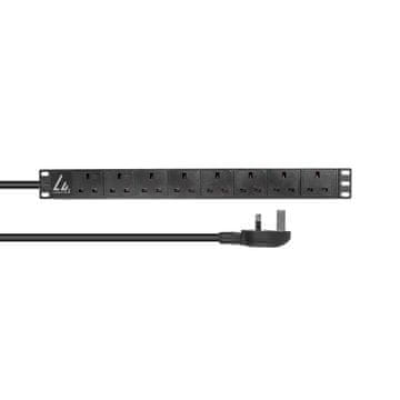 UK podaljšek, 1U montaža v rack, 13A, 8 vtičnic, 3m kabel, LVR-3MUK-SPD-UK8