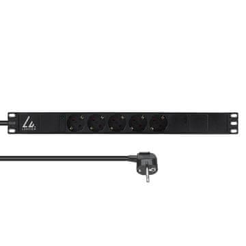 19" 1U 10A podaljšek s 5 vtičnicami Schuko tipa F, za rack omaro, LVR-3MSCH-LIC-SCH5