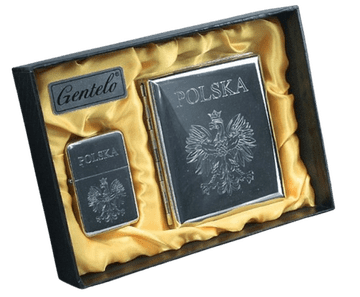 shumee Komplet cigaretnice in vžigalnika z gravuro orla in napisom Polska Gentelo
