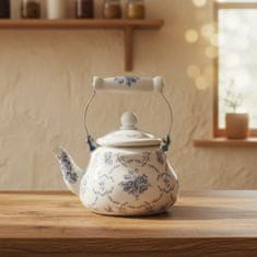 Čajnik s cedilom Modre vrtnice 1,5l / indukcija / emajl, inox