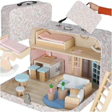 MG Dollhouse hišica za punčke v kovčku, roza