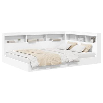 Vidaxl Polica postelja z vzglavjem Bela 160 x 200 cm Konstruiran les