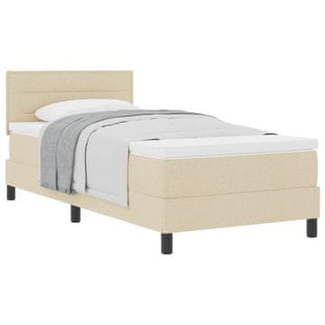 Vidaxl Postelja z vzmetnico z vzglavjem krema 100 x 200 cm blago