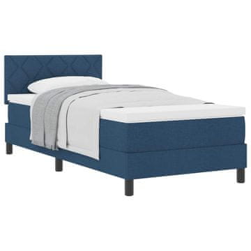 Vidaxl Postelja z vzmetnico z vzglavjem Modra 90 x 190 cm blago