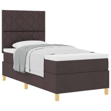 Vidaxl Postelja z vzmetnico z vzglavjem Temno rjava 100 x 200 cm blago