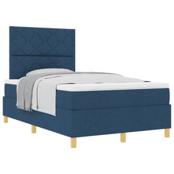Vidaxl Postelja z vzmetnico z vzglavjem Modra 120 x 190 cm blago