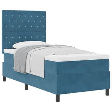 Vidaxl Postelja z vzmetnico z vzmetnico Temno modra 90 x 200 cm Žamet
