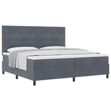 Vidaxl Postelja z vzmetnico z vzglavjem Temno siva 200 x 200 cm Žamet