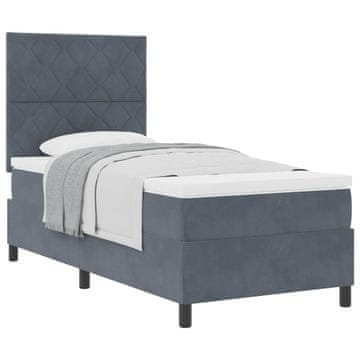 Vidaxl Postelja z vzmetnico z vzglavjem Temno siva 90 x 190 cm Žamet