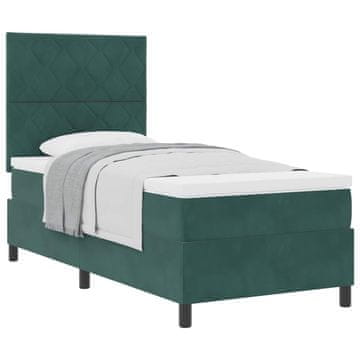 Vidaxl Postelja z vzmetnico z vzglavjem Temno zelena 90 x 200 cm Žamet